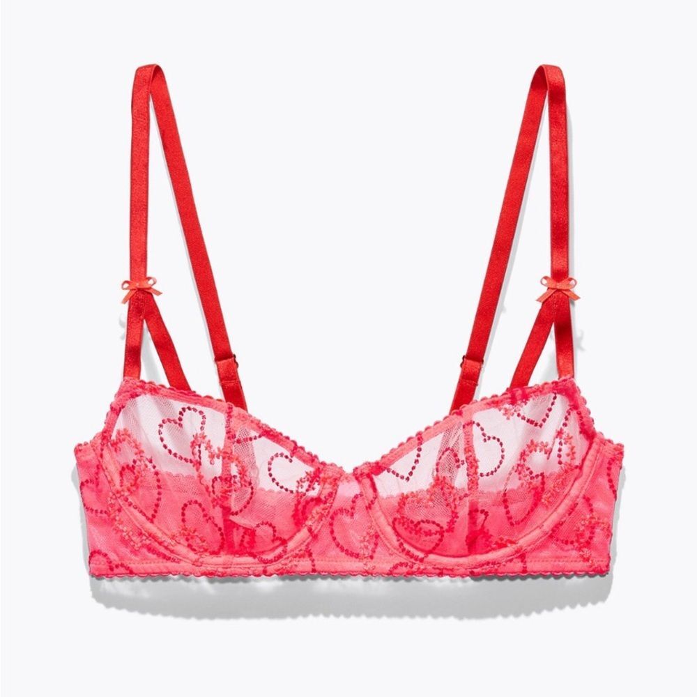 Savage X Fenty Linking Hearts Embroidery Unlined Lace Balconette Bra